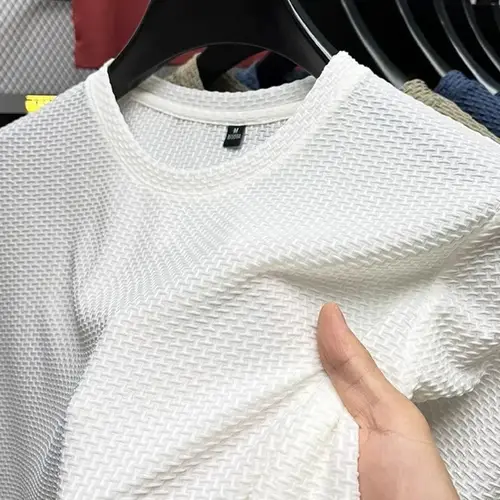 Men's Short Sleeve Mesh Bamboo Ice Silk T-shirt Casual Versatile Summer Elastic Slimming Top for Men - Image 3