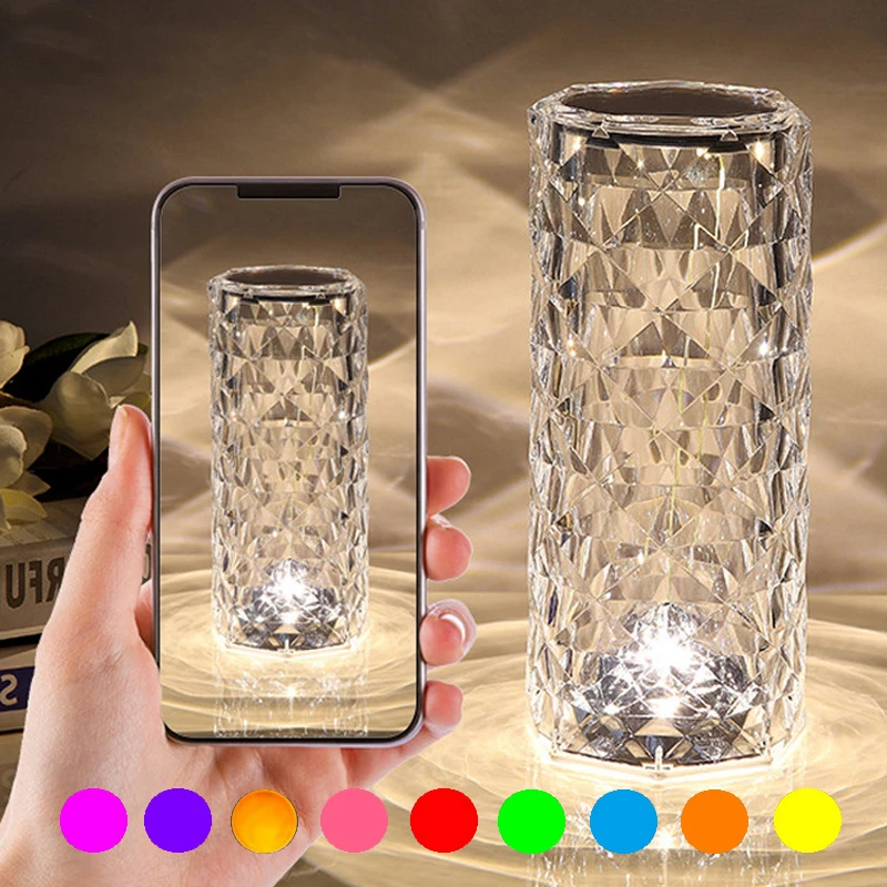 Crystal Table Lamp Rose Light Projector 3/16 Colors Adjustable Romantic Diamond Atmosphere USB Bedroom Touch Night | Освещение