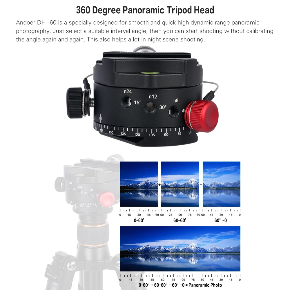 Andoer DH-60 Panoramic Ball Head Indexing Rotator HDR Tripod Head CNC Aluminum Alloy Max. Load 33Lbs for DSLR Camera