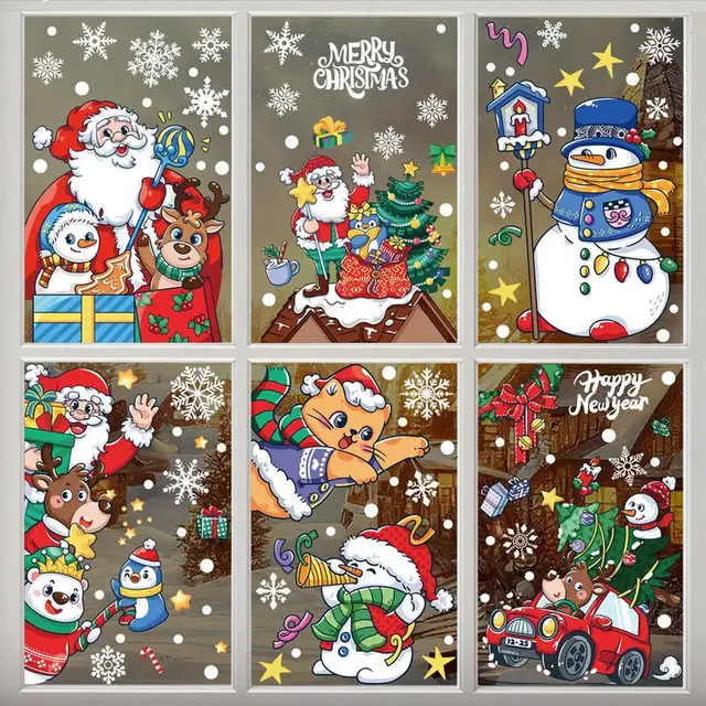 2024 Christmas Window Stickers Christmas Theme Decor Static Decals Seasonal Decors for Household Appliances Desktop Glass Doors 3