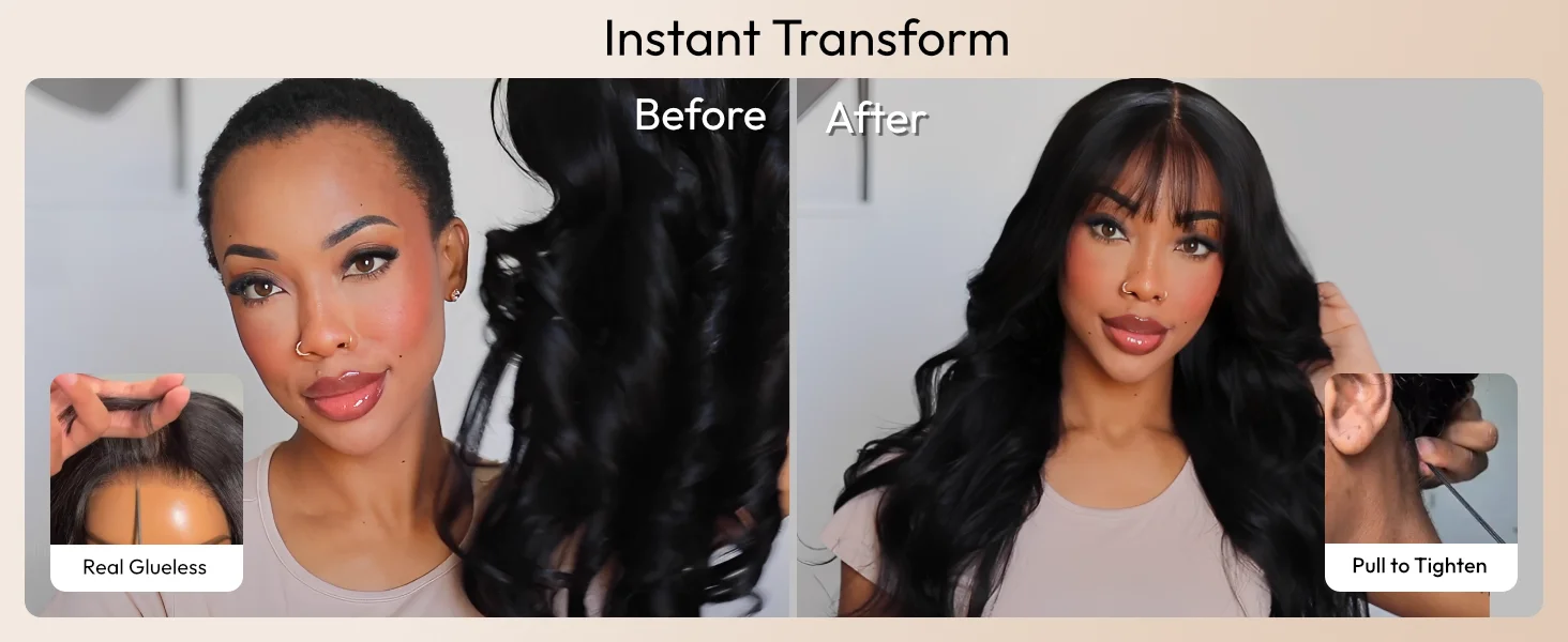 UNice 7x5 & 13x4 Lace Loose Wave Wispy Bangs Wig 100% Human Hair Glueless Wigs S7416370db9b242f794c2ac88cc211927D