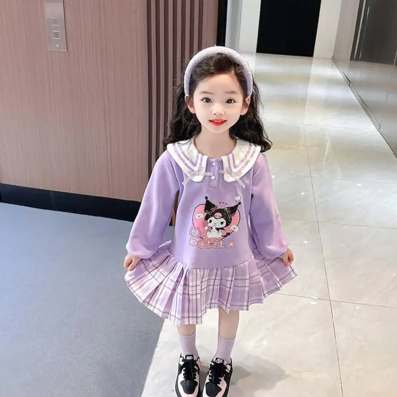 Vestido de princesa Sanrio Kawaii infantil, saia plissada anime, tops de pelúcia, Kuromi, moda fofa, estilo universitário, novo, primavera, 2022
