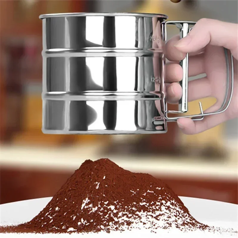 Baking Flour Sifter Food Strainers Powder Stainless Steel Hand-held Reusable Sieve Flour Cup Shakers Kitchen Baking Tools flour sifter baking tools mesh strainer fine mesh strainer powder sieve