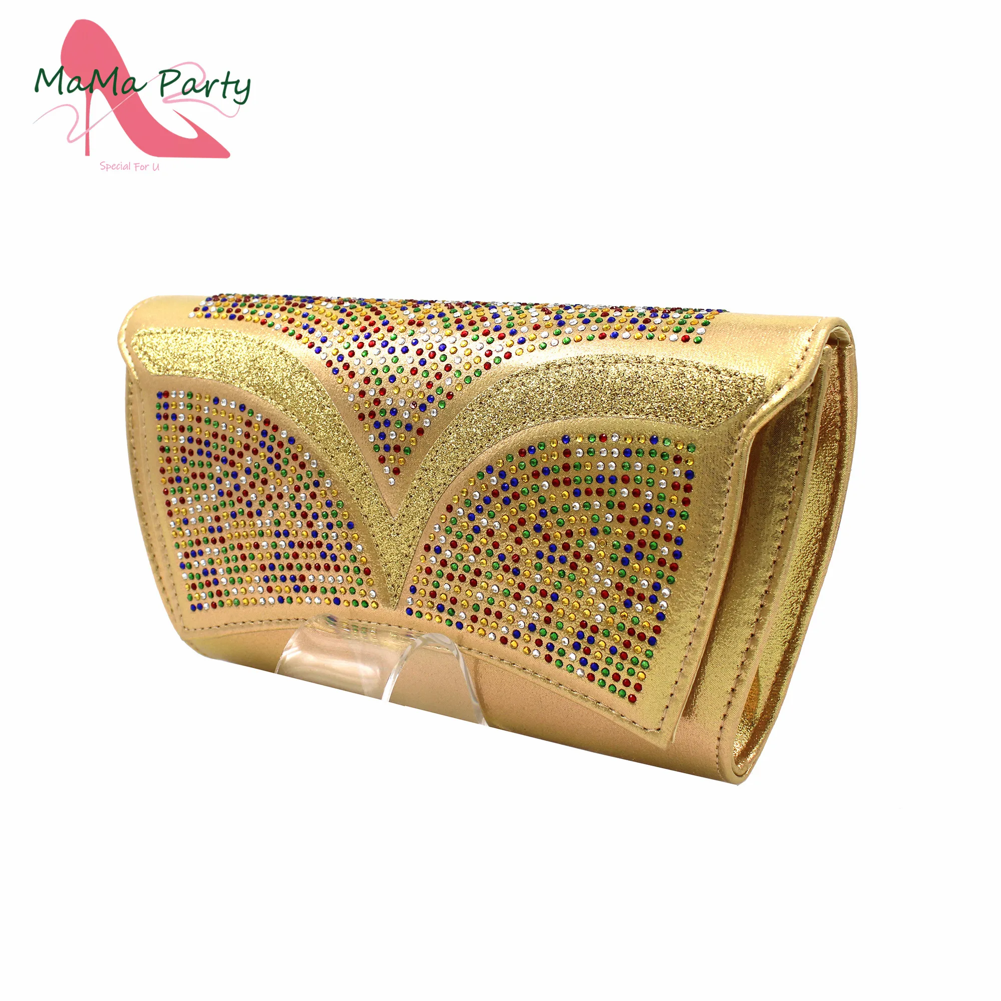 2023 New Design Decorate with Rhinestone Italian Women Shoes And Bag Set in Gold Color High Quality Pumps for Wedding Party