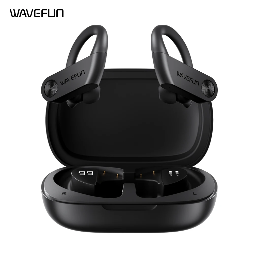 Wavefun XBuds słuchawki Bluetooth słuchawki bezprzewodowe z zaczepem na  ucho IPX7 wodoodporne Super bas słuchawki sportowe tryb muzyczny do gier