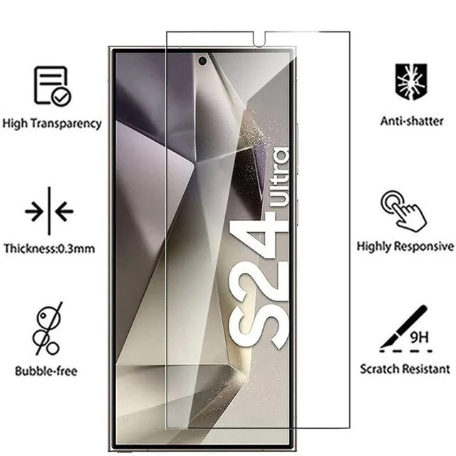 Protecteur d'écran pour Samsung Galaxy S24 Ultra S24 Plus, 4 pièces, couverture complète en verre HD, avec empreinte digitale 3