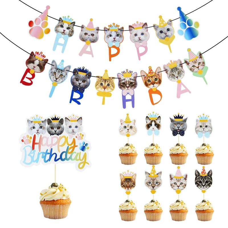 

Cartoon Cute Animal Banner Bunting Cute Dog Cat Flag Pulling Paper Garland Cupcake Topper Animals Theme Birthday Party Decoratio