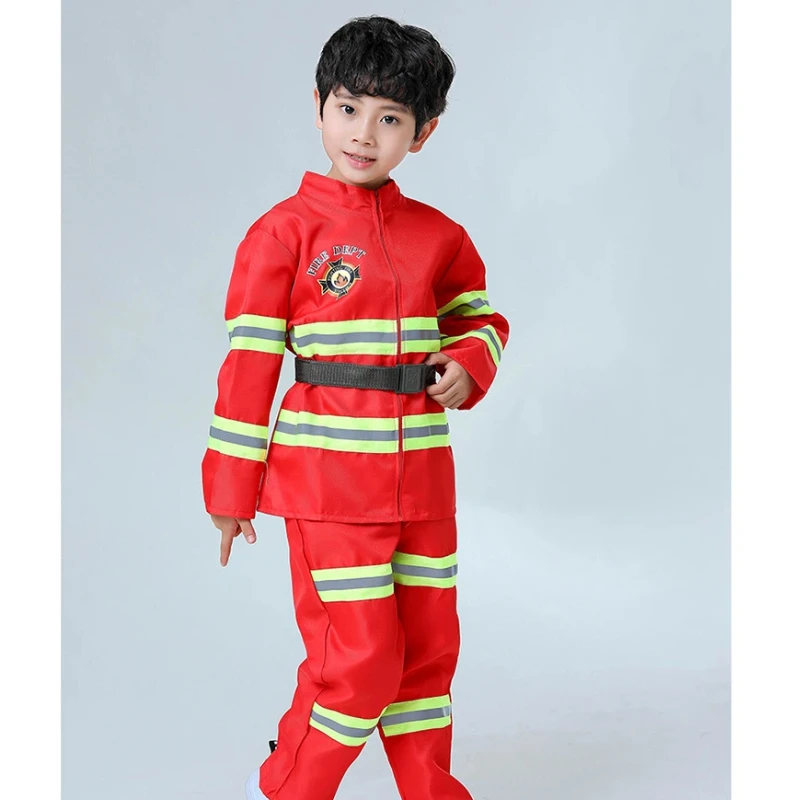 Red Fireman Sam Firefighter Cosplay Costume for Halloween Christmas Birthday Gift Blue Fire Dept Uniform Clothing