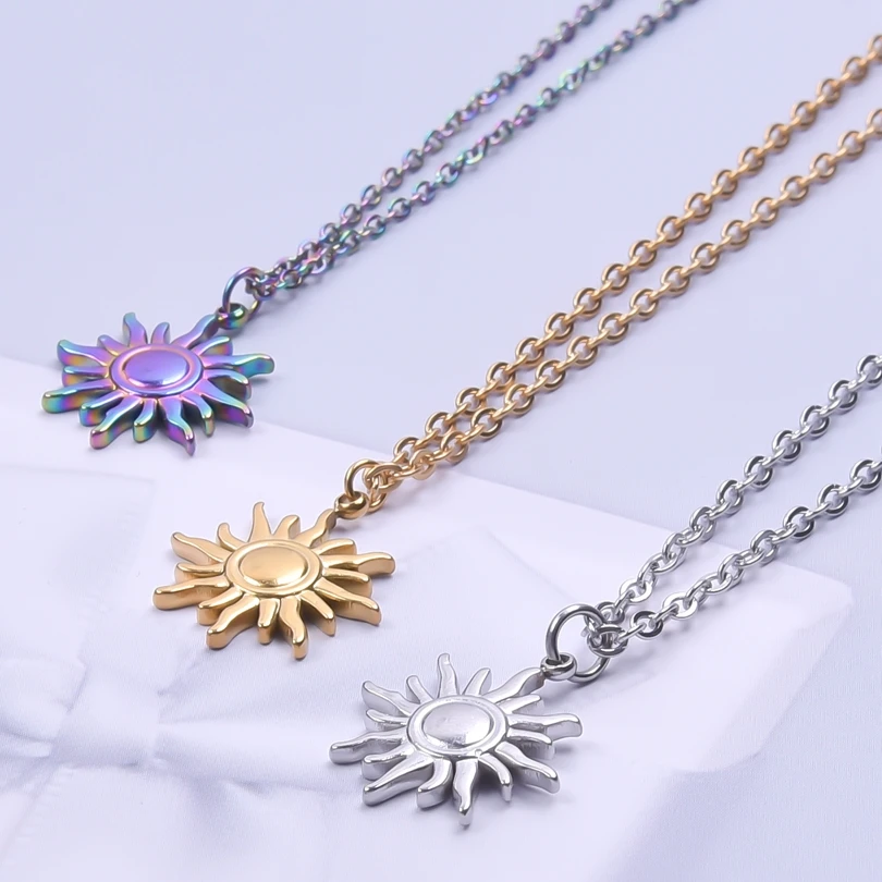 

Sun Pendant Stainless Steel Jewelry Necklace For Women Men Accessories Sol Charm Necklaces Chain Around Neck Choker Vintage Gift