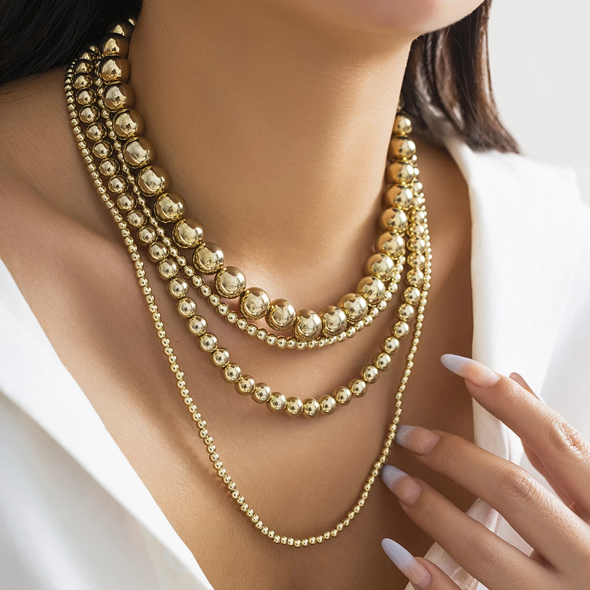 Exaggerated Multilayer Silver Color Big Beads Necklace for Women Luxury Punk Acrylic CCB Long Chokers Wedding Party Neck Jewelry
