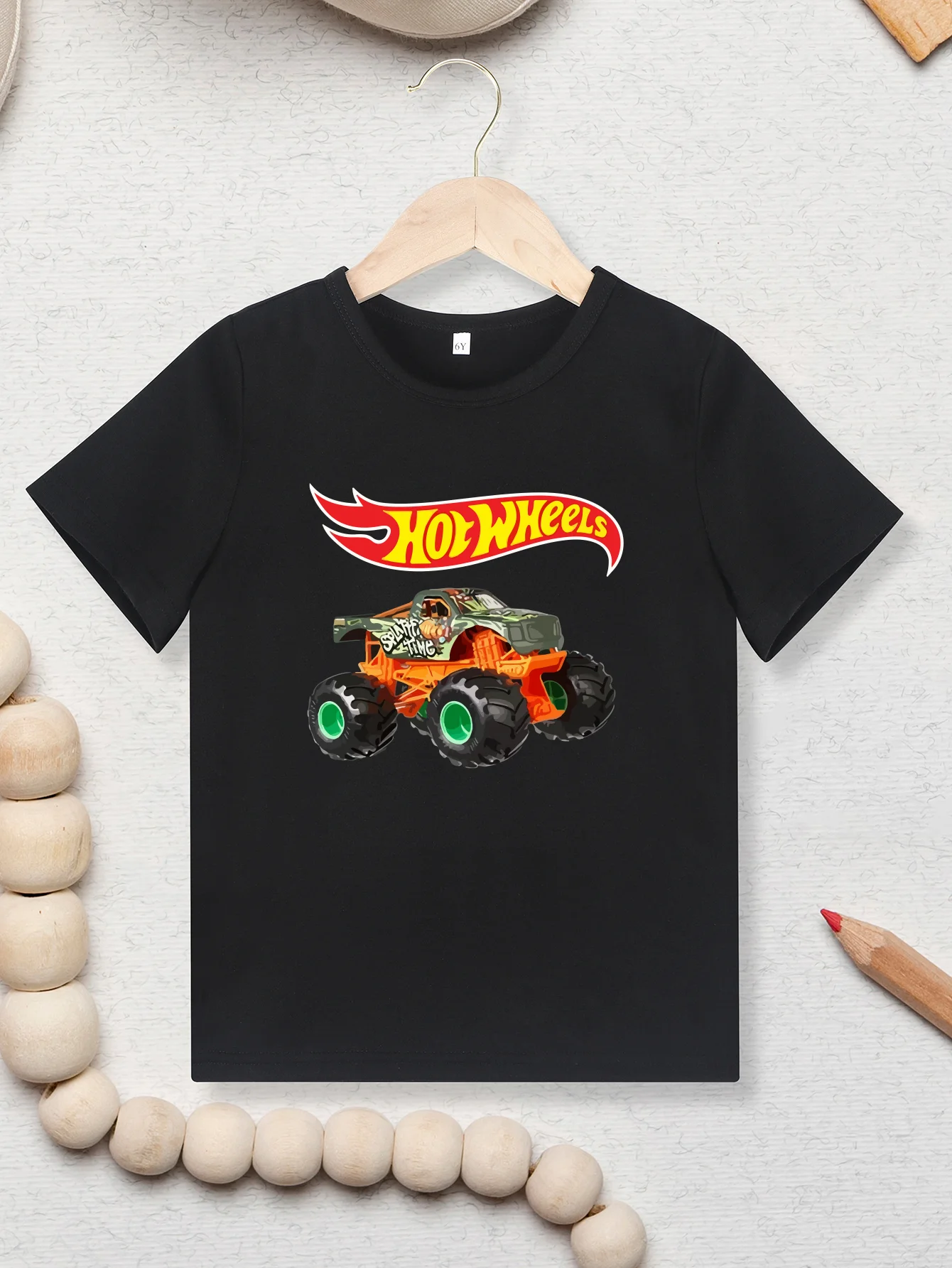 Different Colors Tee T-shirt Short Sleeve Cool Boys Girls Clothes Hot Wheels Printing Round Neck Top T-shirt Children 2