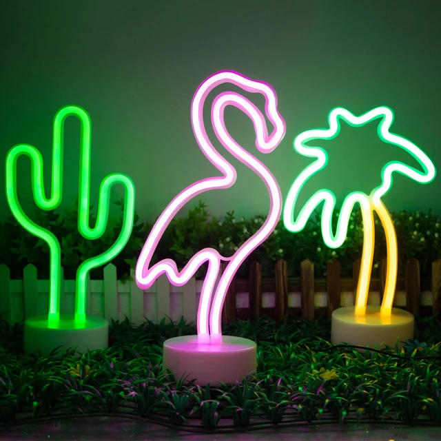 USB Flamingo Cactus Neon Sign Light Led Bulb Home Bedroom Desk Closet Cabinet Bedside Table Christmas Decoración Night Lights