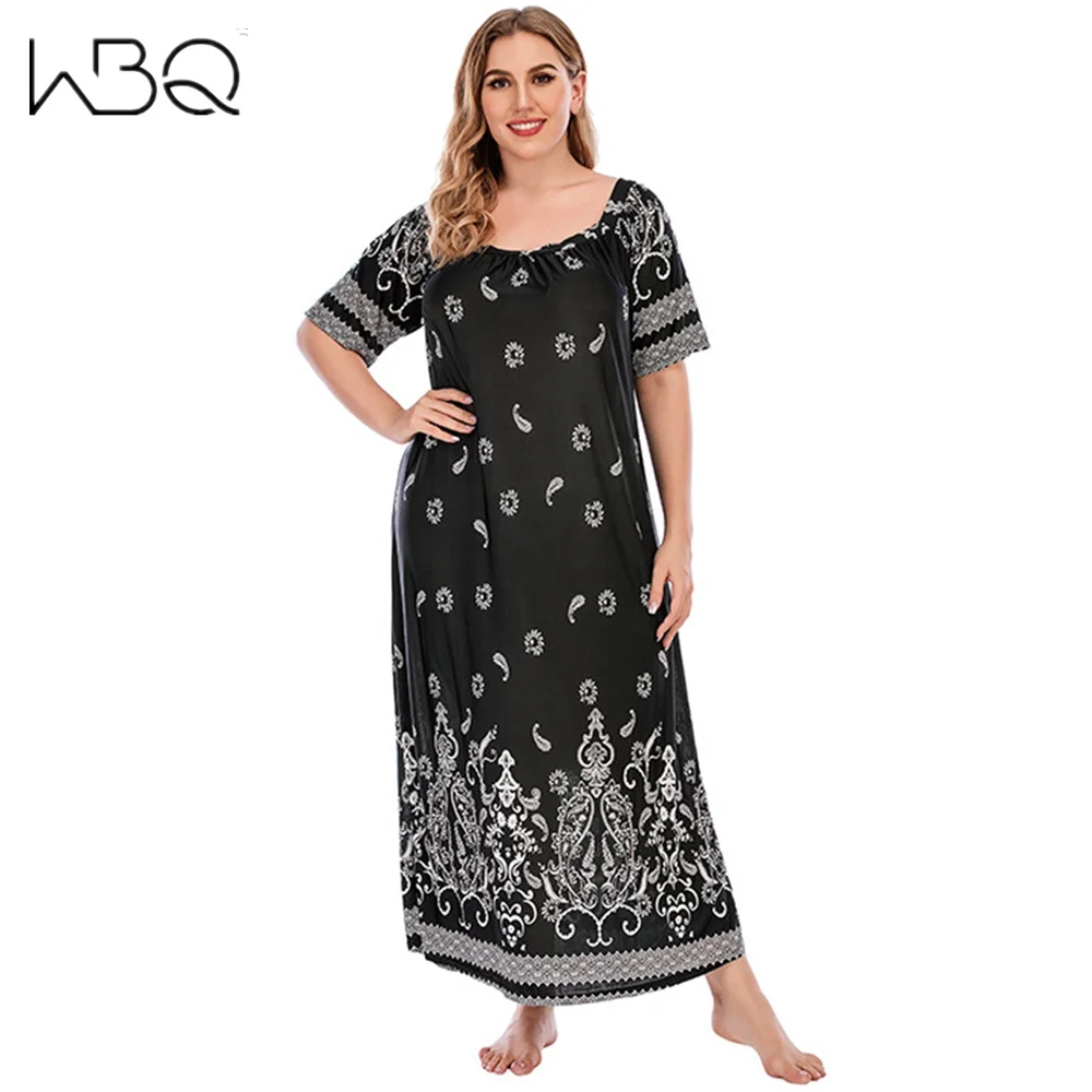 

Plus Size Retro Floral Print Satin Muslim Sleep Dress Short Sleeve Loungewear Sleepwear Women Full Length Nightgown Oversized