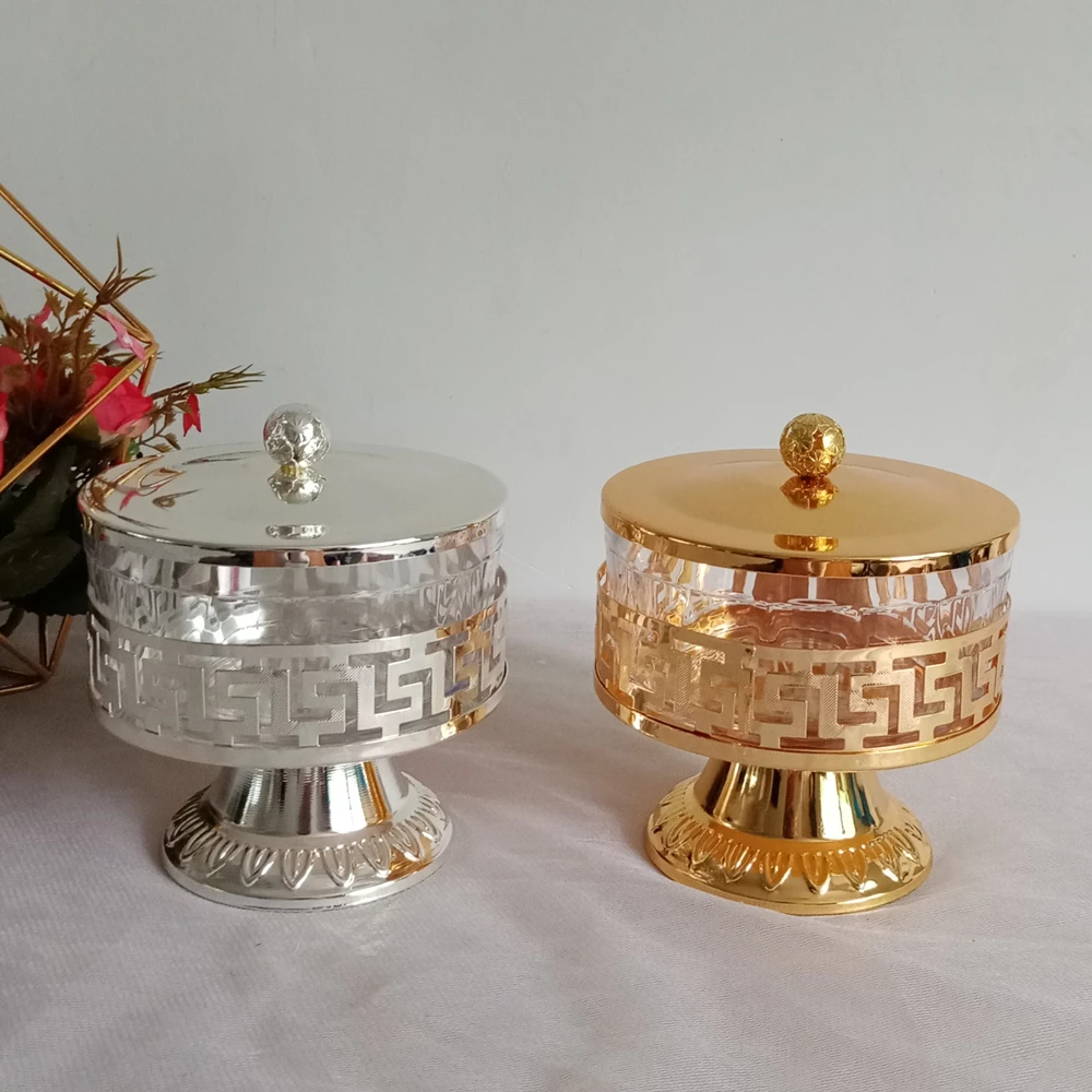 

High Quality Unique European Style Shiny Gold Finish Metal Acrylic Salt/Sugar/Tea/Coffee Jars Tableware Dinnerware