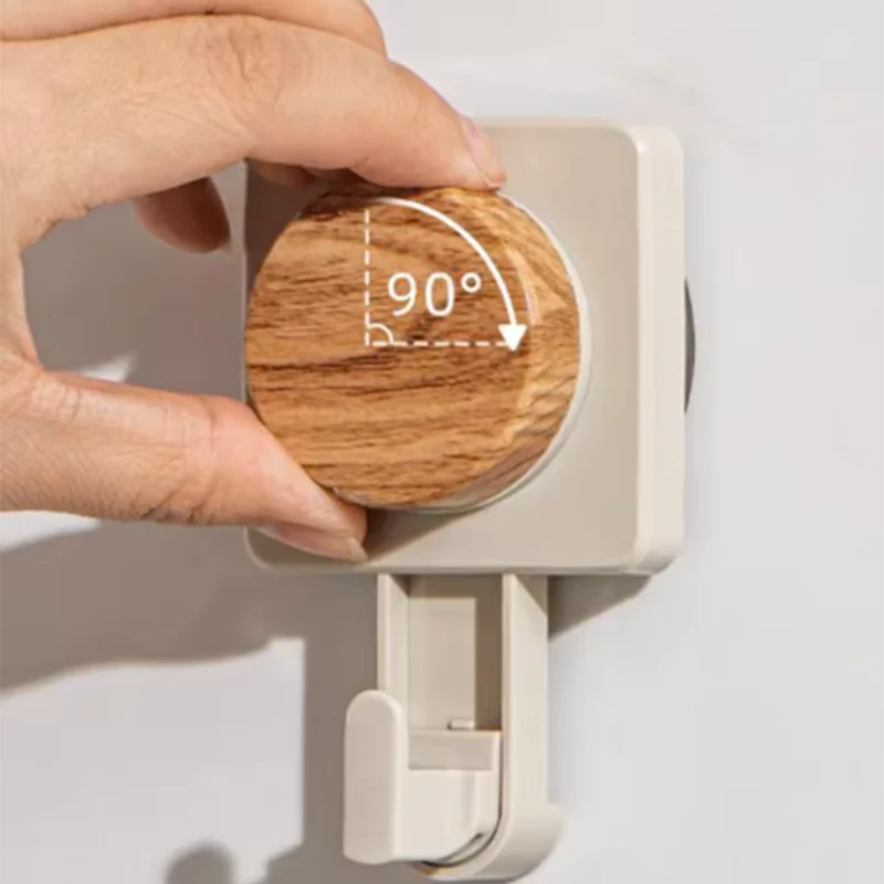 2Pcs Plastic Suction Cup Hook Wood Grain Pattern Wall Mounted Clothe Storage Hangers Washable Waterproof Towel Sticky Hooks