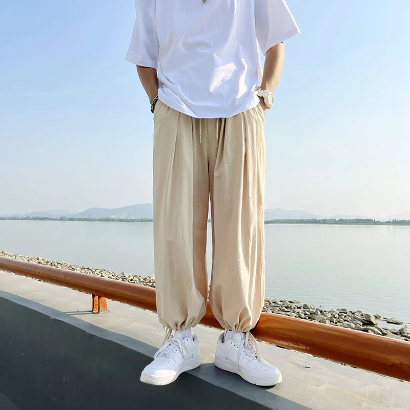 Men Yamamoto Style Cotton Linen Pants Loose Casual Japan Harajuku Large Size Oversize Drawstring Wide Leg Pants Harem Trousers