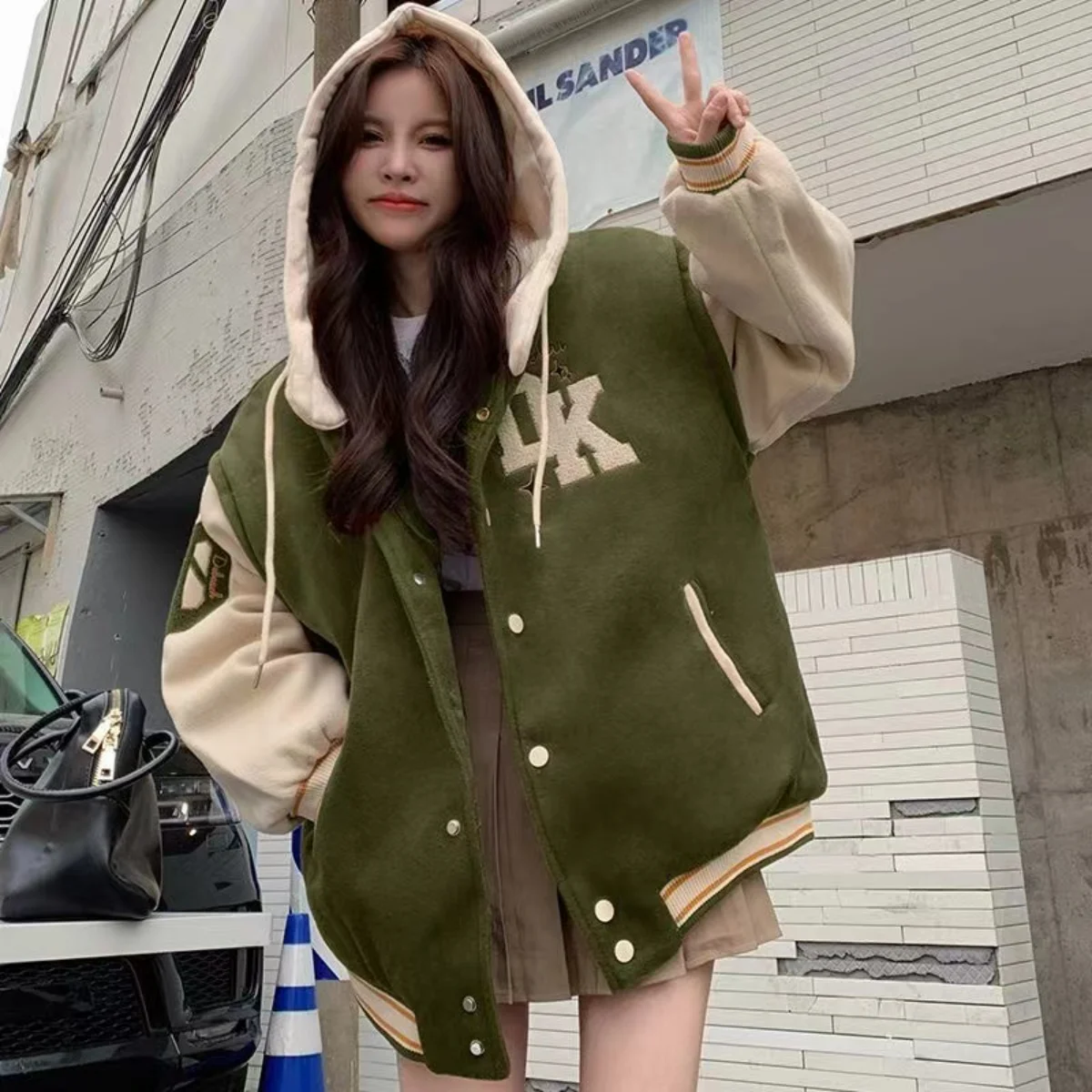 

Spring Autumn Loose Couple Y2K Jacket American Style Letter Embroidery Bomber Coat 2023 Streetwear Korean Fashion Hooded Hoodies