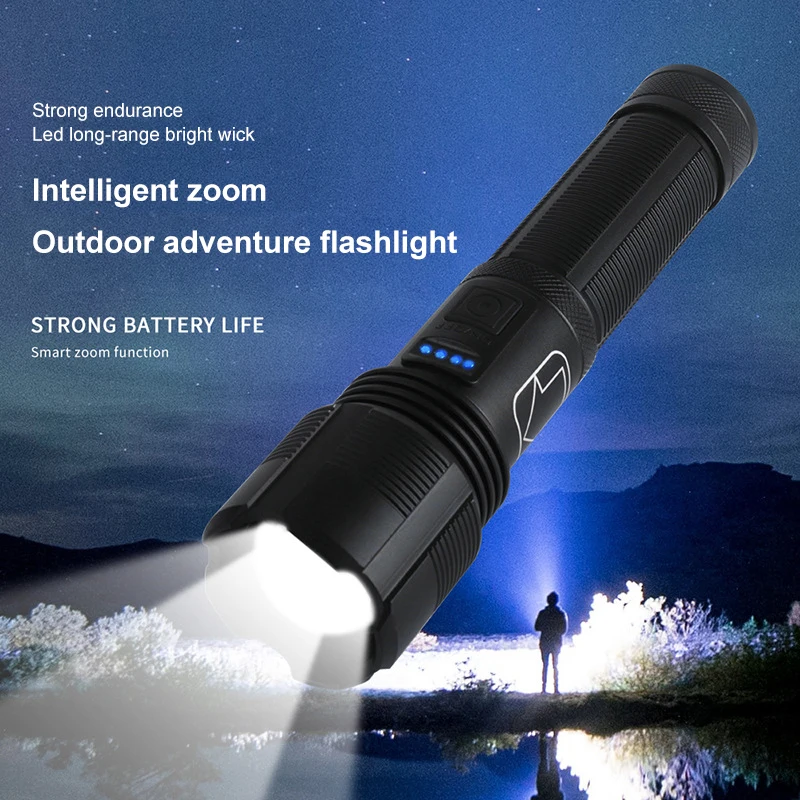 

XHP50 Super Bright Flashlight USB Rechargeable Outdoor Led Flashlights 5 Modes Waterproof Power Display Camping Emergency