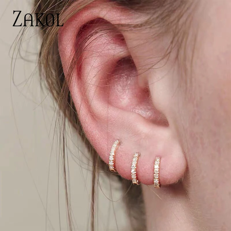 ZAKOL Fashion Round CZ Small Circle Hoop Earrings Women Gold Color Ear Piercing Jewelry