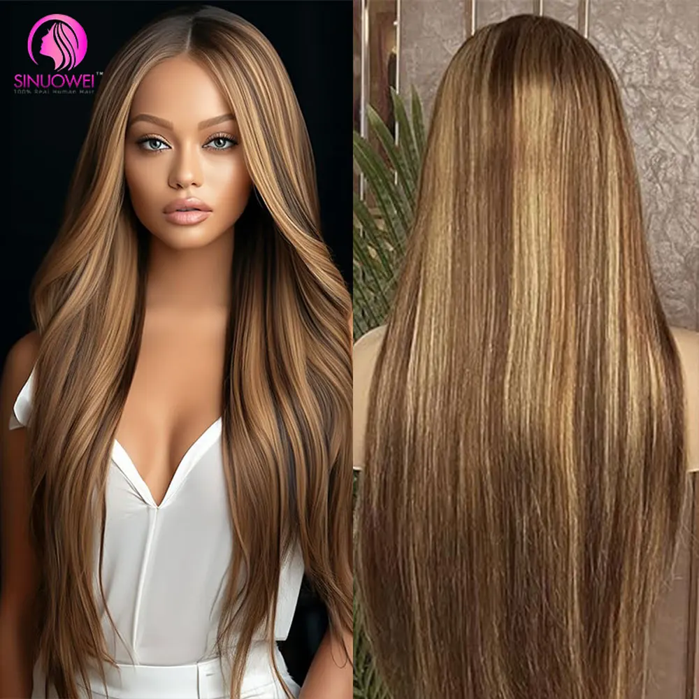 

32 Inch P4/27 Straight Highlight 13X6 Lace Front Human Hair Wigs For Women HD Transparent Lace Frontal Wig Honey Blonde Wig