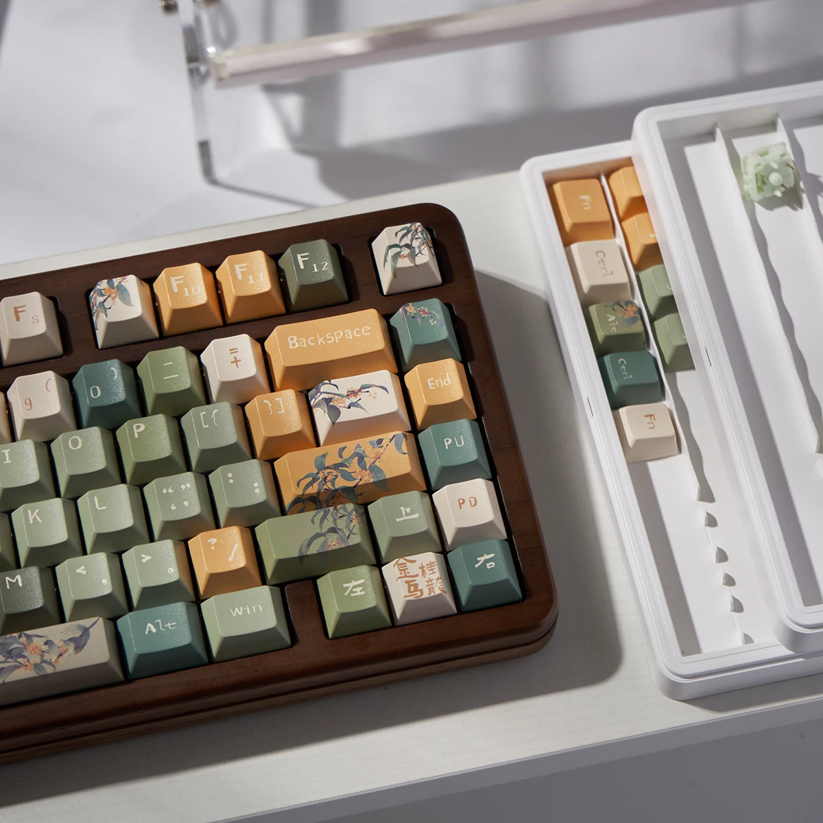 Keycap Antigo Verde Retro para Teclado Mecânico Estilo Jingui Oolong Pintura Chinesa Cereja Pbt Teclado de Cinco Lados Ure 159 Teclas