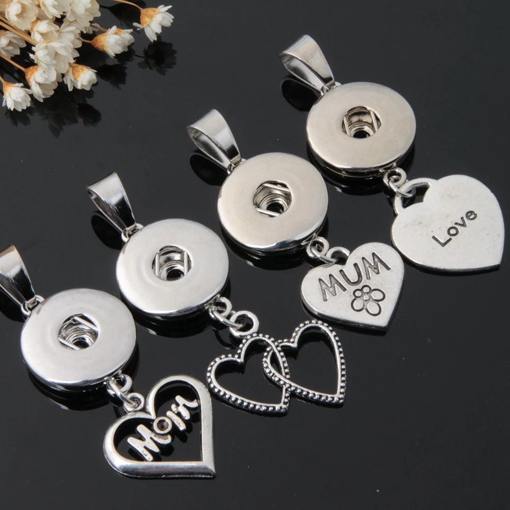 20pcs/lot Snap Buttons Pendant 18mm Snap Jewelry Metal Tree Of Life Toutoise Heart Charms Diy Snap Necklace