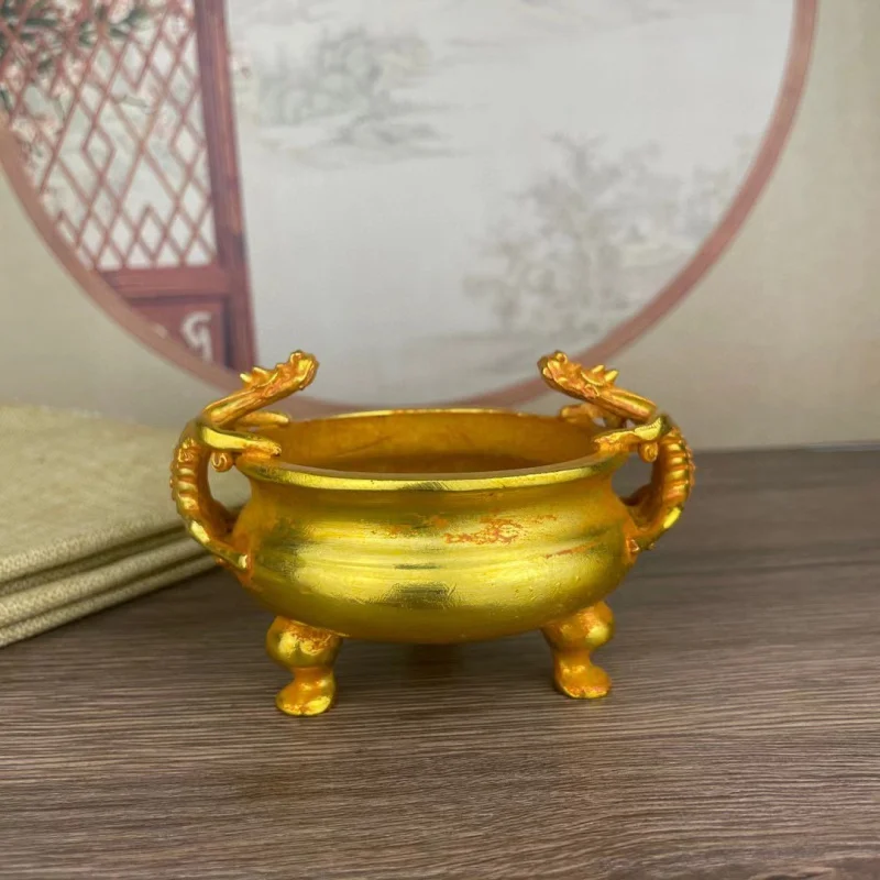 

Antique Xuande Incense Burner Antique Chi Dragon Binaural Furnace Classical Eggplant Gilding Old Wrapped Pulp Ancient Rhyme Allo
