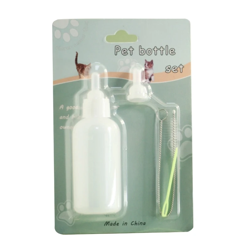 

Pet Feeding Bottles 4 Pieces Set Newborn Small Animal Milk Bottle for Kitten Puppy Nursing Nipple Cleaning Brush 2oz