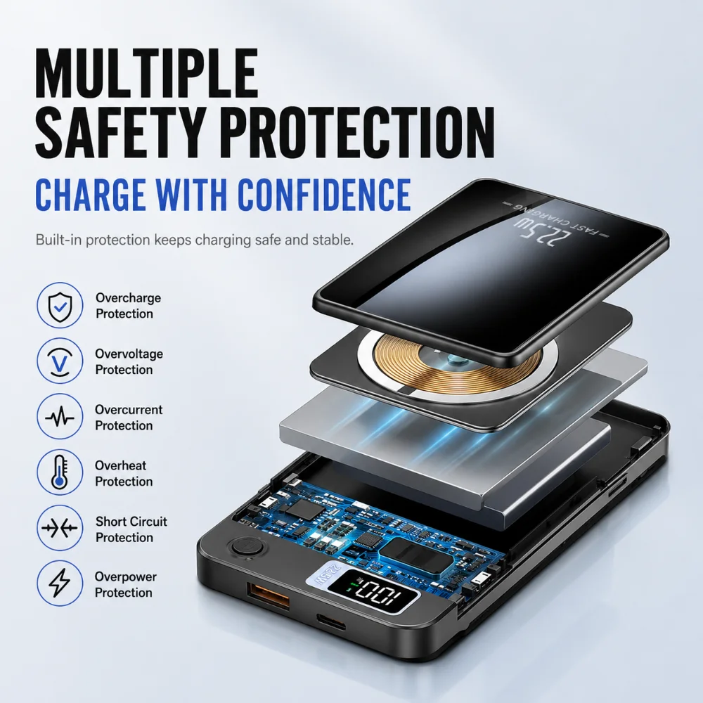 Magnetic Power Bank 20000mAh Large Capacity Wireless Fast Charging Suitable for IPhone Xiaomi Huawei Universal Mobile Power Bank - 5