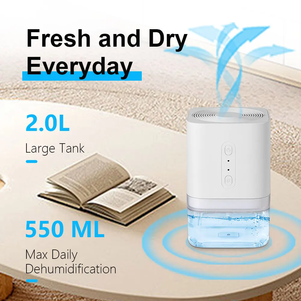 

Haijieer Dehumidifiers Small Portable Room Moisture Absorbers Air Dryer with 2000ml Water Tank Quiet for Home Basement Wardrobe