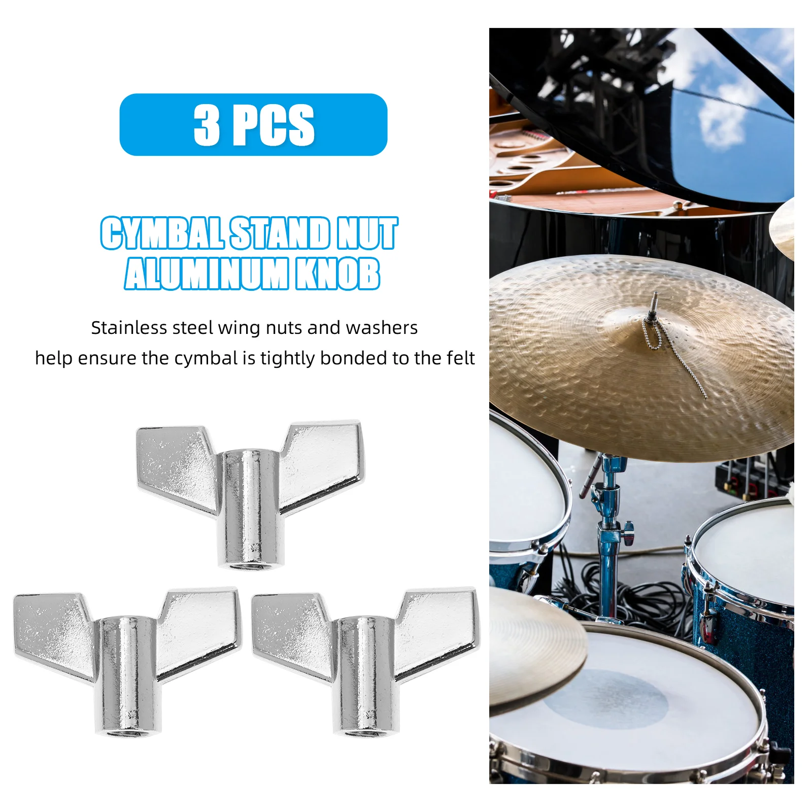 3 Pcs Alloy Drum Nut Percussion Instrument Parts Cymbal Adjustment Tool Accessories