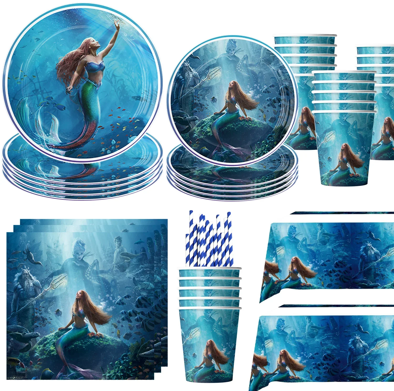 

The Little Mermaid Birthday Party Supplies Black Mermaid Kids Decorations Paper Plate Balloons Tableware Baby Shower Supplies
