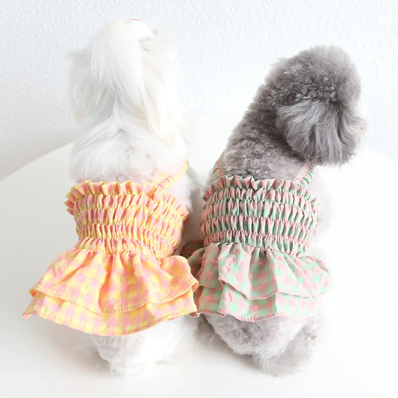 Summer Clothes For Dogs Dress Luxury Pet Puppies Skirts Plaid Female