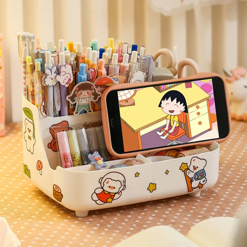 Creative 5 Gird Desktop Organizer Pen Holder Multifunctional Desk Makeups Pencil Storage Stand Box School Office Stationery