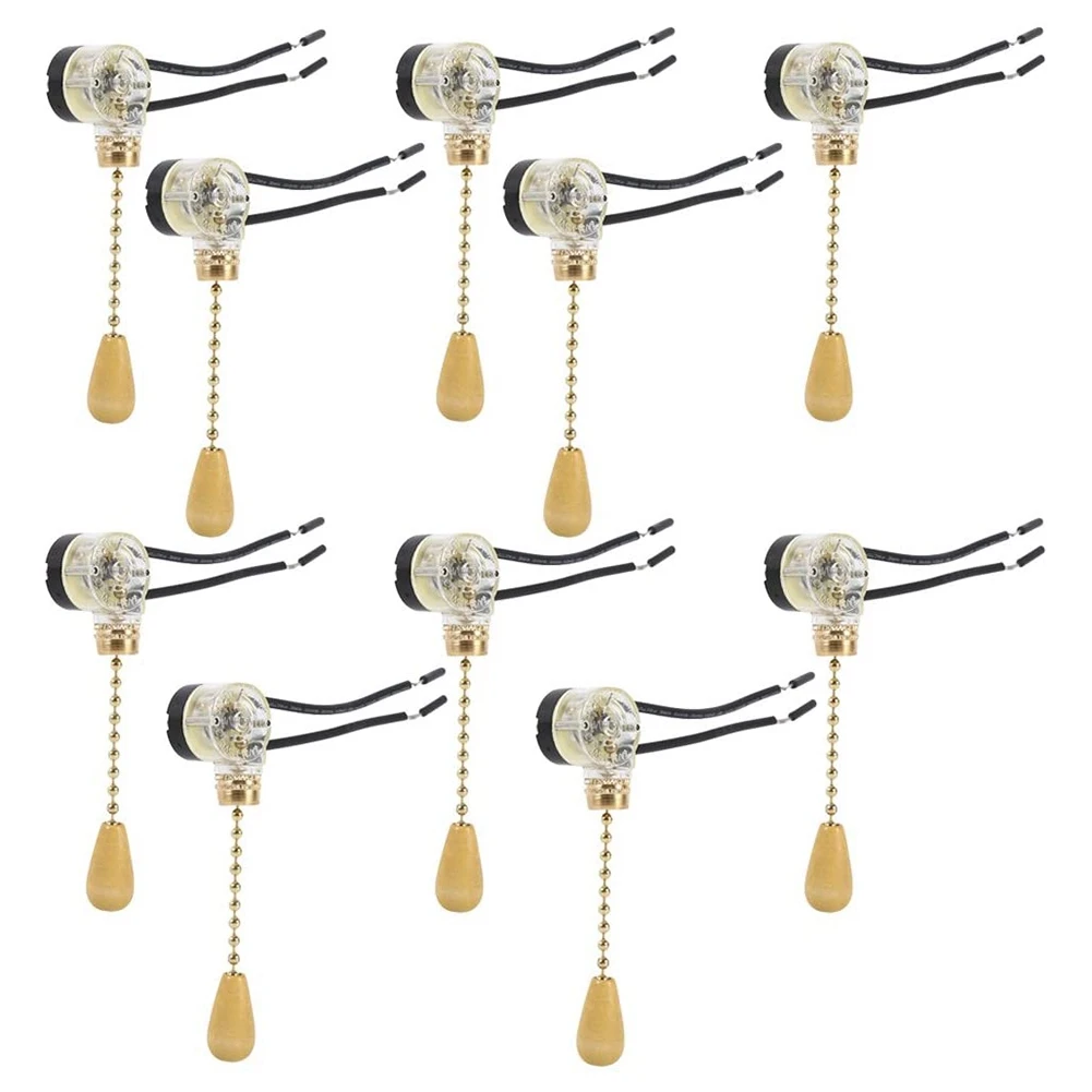 10Pcs Wall Light Pull Switch Home Ceiling Fan Lamp Ceiling Fan Wall Light Replacement Pull Chain Cord Switch Glod