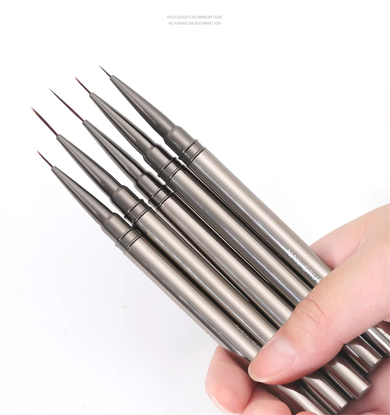 5PCS/set 6/9/12/15/18mm Nail Liner Brush Set Drawing Lines Stripe Painting Flower Pen Nail Art Manicure Metal Handle Brush Set 2