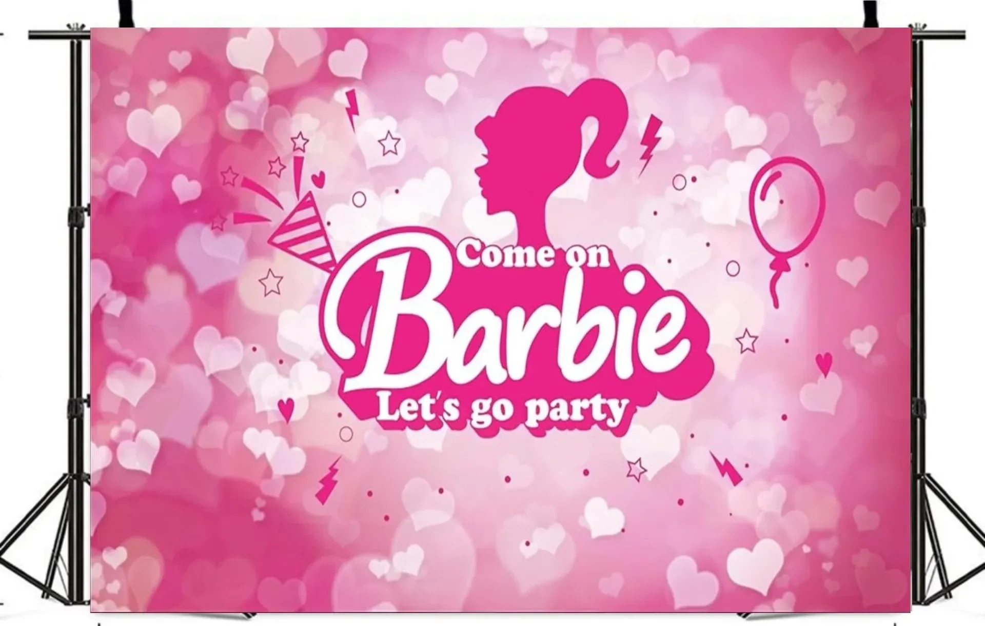 thumbnail image 1 of Fondo de princesa Barbie brillante, decoración de pared rosa para boda, póster, pancarta, accesorio de decoración para fiesta de cumpleaños de niña, 1 of 5