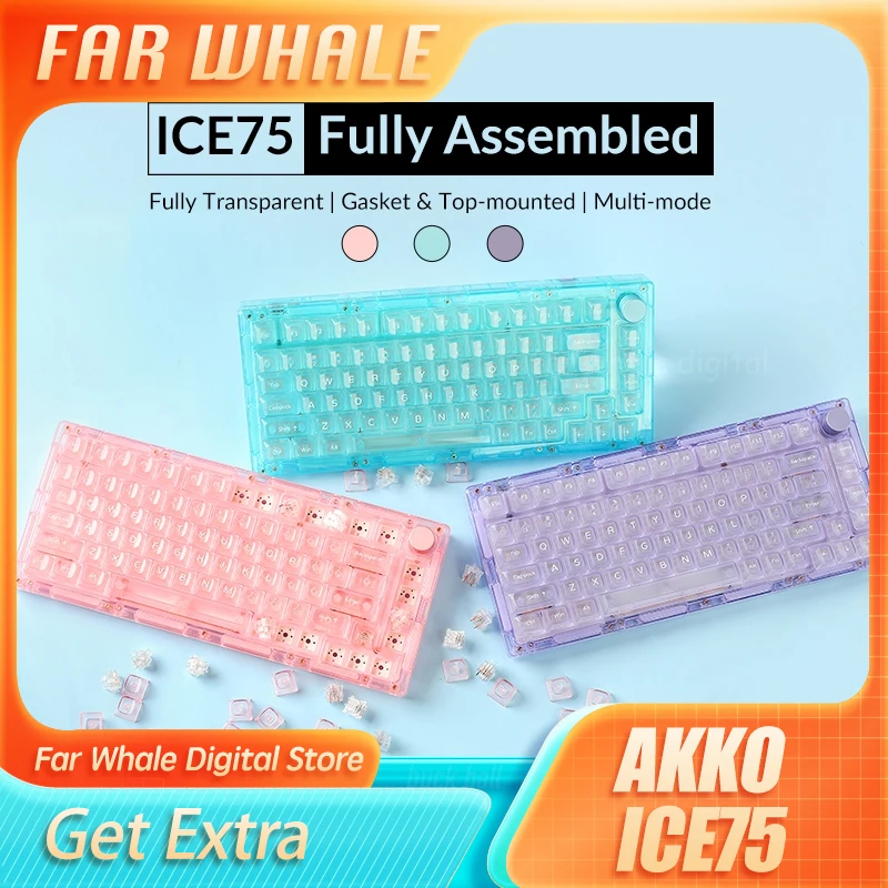 

Игровая клавиатура Akko Monsgeek Ice75, полностью прозрачная механическая клавиатура Rgb с функцией горячей замены, 1000 Гц, для Win Mac