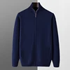 Hot Sale In Autumn And Winter 100% Wool Cardigan Men's Semi-High Collar Zipper Long Sleeve Business Casual Knitted Sweater Coat. 4