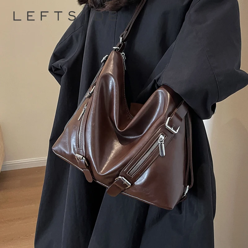 

LEFTSIDE Belt Design Korean Fashion Women Big Solid Color Shoulder Bag Handbags and Purses 2023 New Leather Crossbody Bag