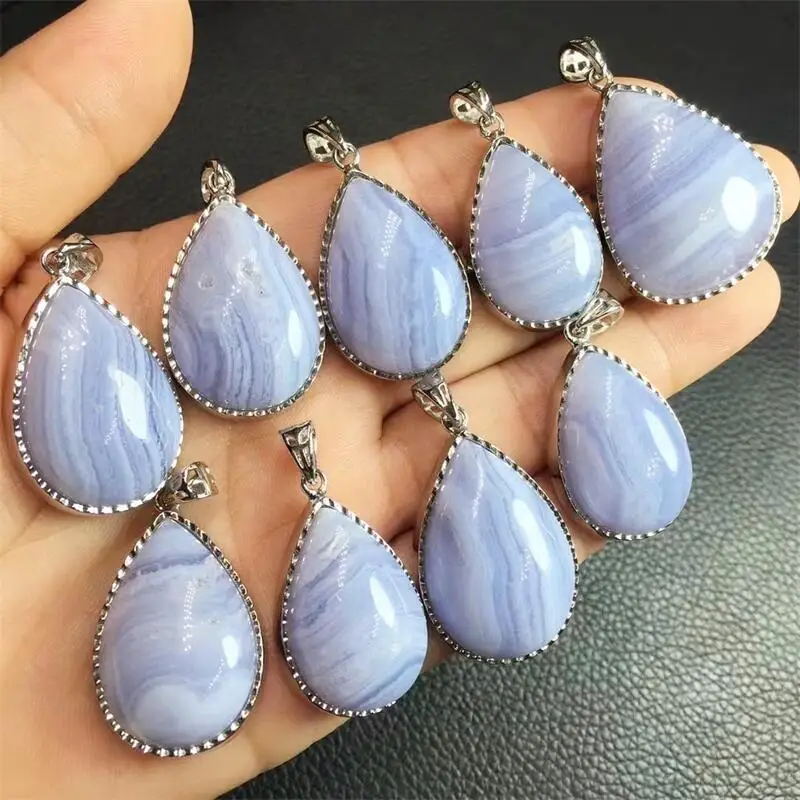 

Natural Blue Lace Agate Copper Wire Teardrop Pendant Crystal Carving Polishing Mature Charm Jewelry Birthday Present 1PCS