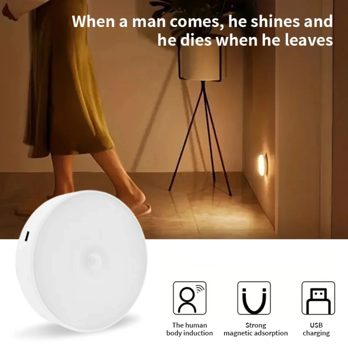 3pcs Motion Sensor Night Light USB Rechargeable Night Lamp Cabinet Wardrobe Lamp Staircase Wireless Closet Light