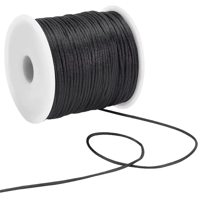 Arightmu Corda intrecciata in nylon, 4 mm, 20 m, corda di seta rattail, corda multifunzionale in nylon satinato, corda in nylon intrecciato resistente (nero, 4 mm
