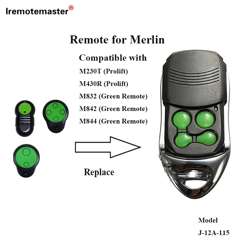 

For Merlin M842 M832 M844 Garage Door Remote Control 433MHz Gate Key Fob New Green Buttons