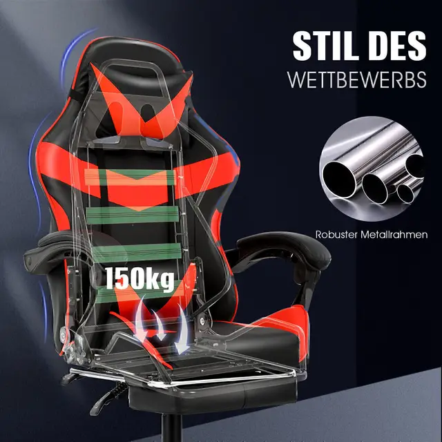 Chaise de jeu de massage, chaise d'ordinateur avec repose-pieds et support lombaire, chaise de jeu réglable en hauteur avec 360 ° -Siège pivotant et H 3