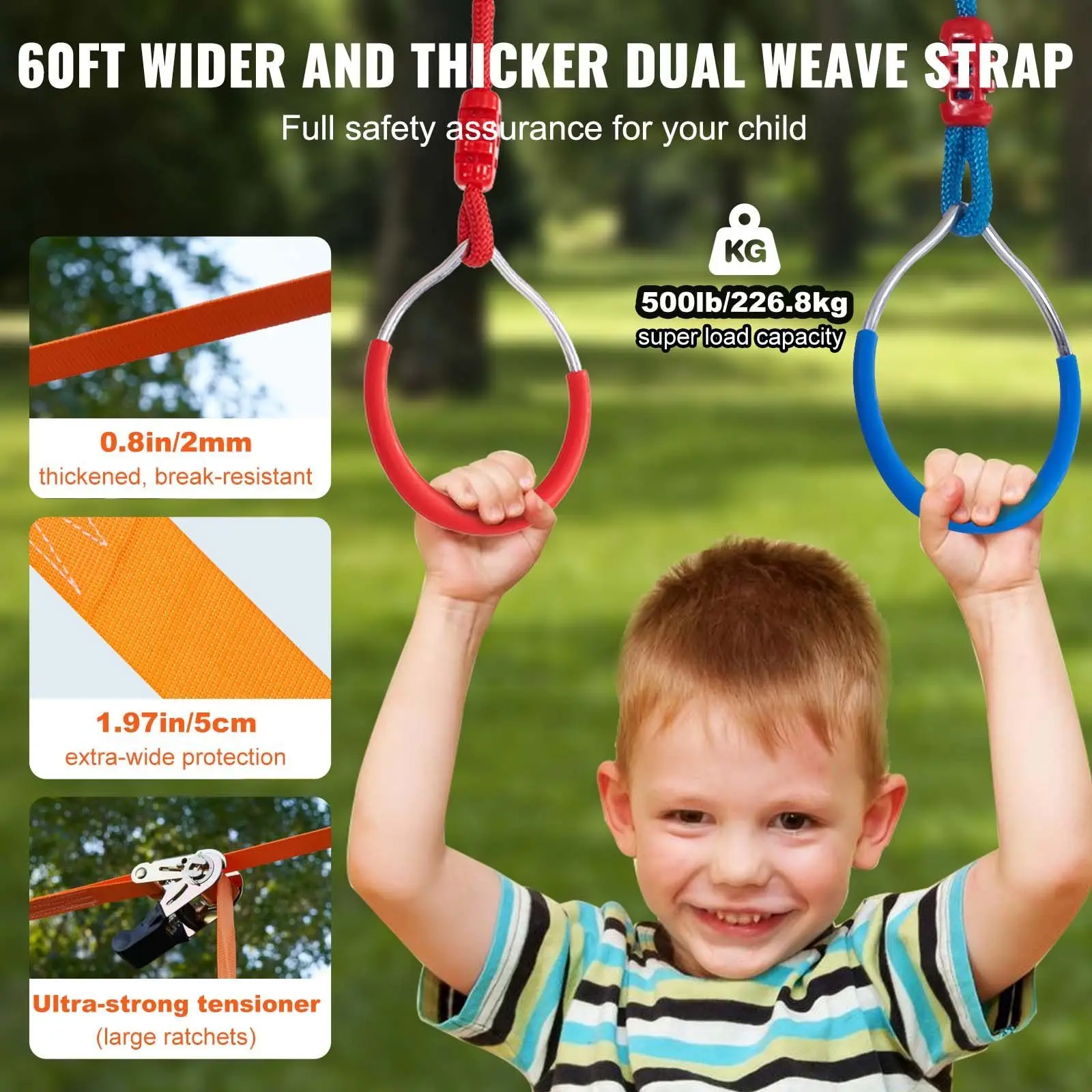 Outdoor Playset Equipment 2 x 60 ft Weatherproof Slacklines Ninja Warrior Obstacle Course for Kids 3