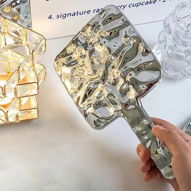 Miroirs de maquillage portables à poignée galvanisée, main ronde et carrée, S, M, L, beauté 5