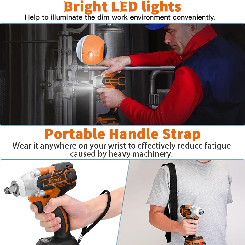 Jemi Tool 3-In-1 Cordless Electric Impact Wrench Drill Screwdriver with Brushless Motor Max 4000RPM Variable Speed 6
