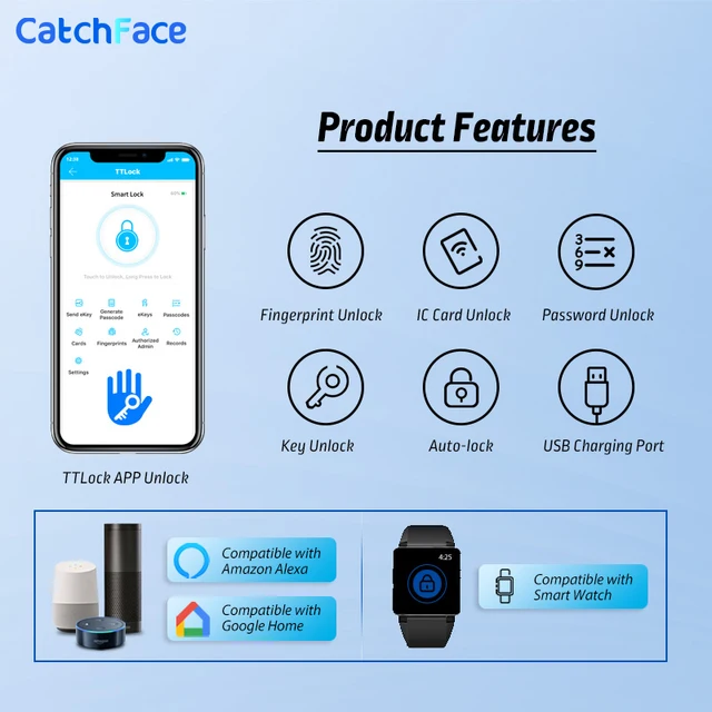 NEW Fingerprint TTLock Bluetooth Door Lock App Code Card Key Touch Single Latch Security Digital Electronic Smart Door Lock 6