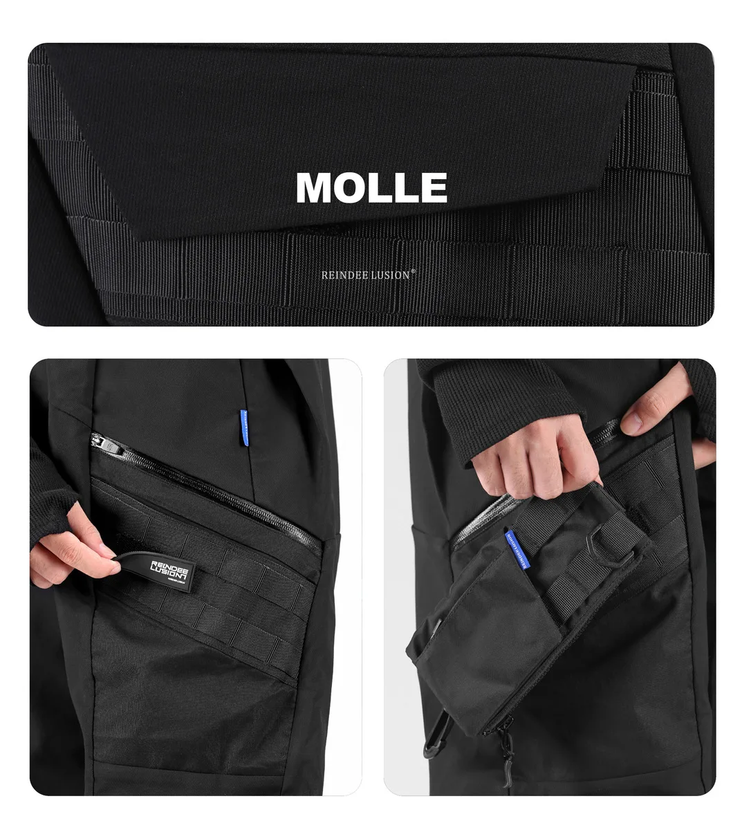 Reindee Lusion 22aw zippered pocket waterproof bunched pants molle multipocket cargo techwear gorpcore